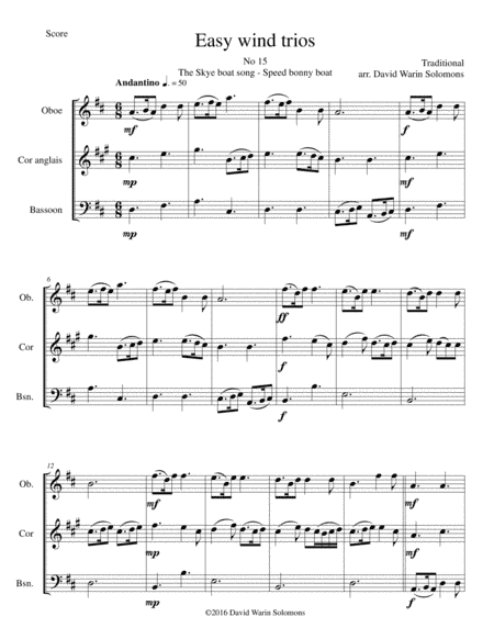 The Skye boat song (Speed bonny boat) for double-reed trio (oboe, cor anglais, bassoon) (arr. David Warin Solomons)