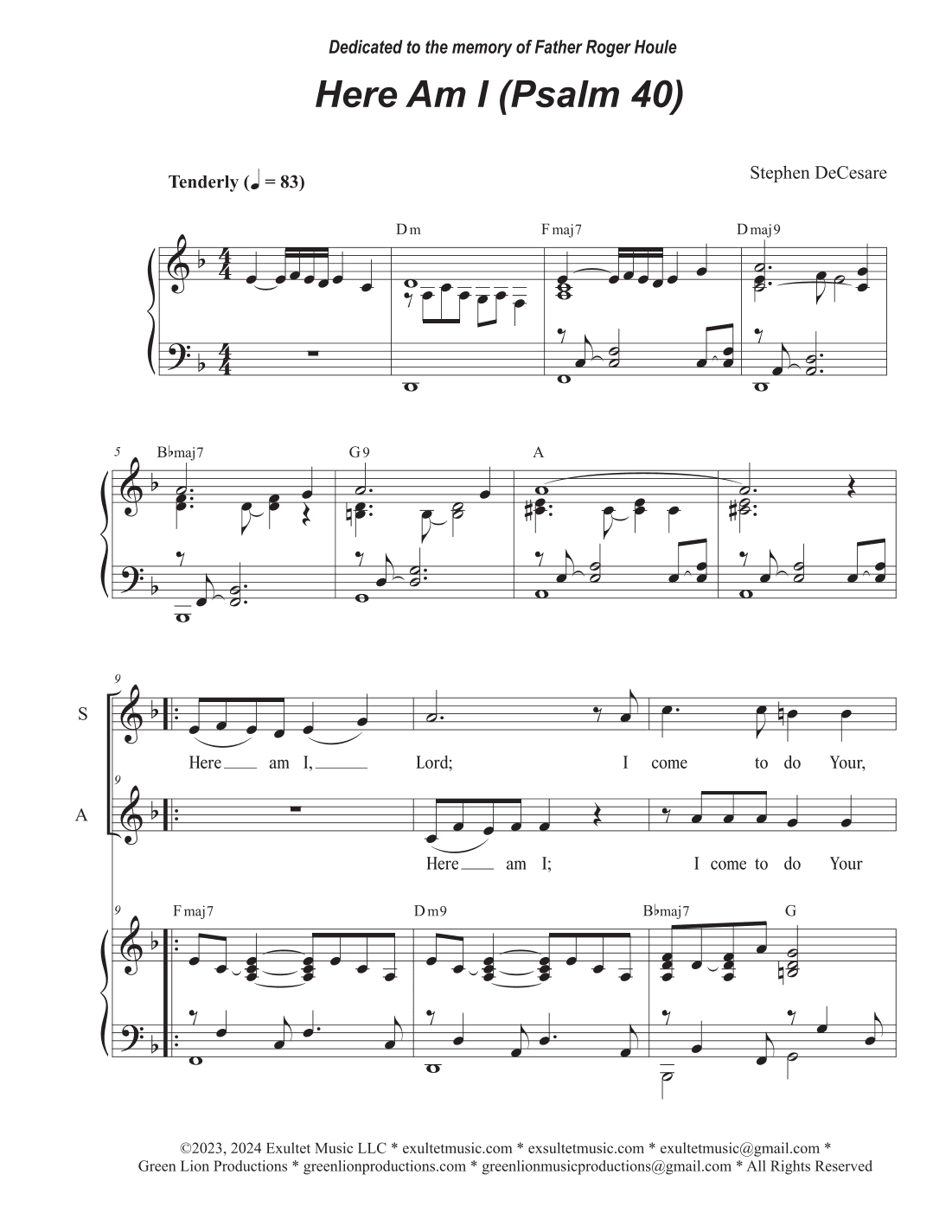 Here Am I (Psalm 40) (Duet for Soprano and Alto solo)