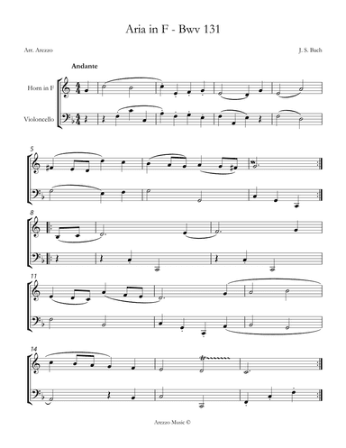 bach bwv anh. 131 gavotte in f major Horn and Cello Sheet Music (arr. Arezzo Music)