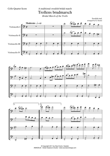 Trollens brudmarsch / Bridal march of the trolls for cello quartet (arr. Klas Krantz)