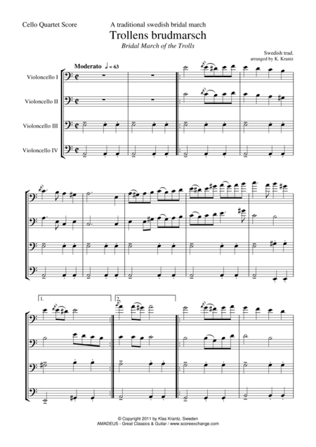 Trollens brudmarsch / Bridal march of the trolls for cello quartet (arr. Klas Krantz)