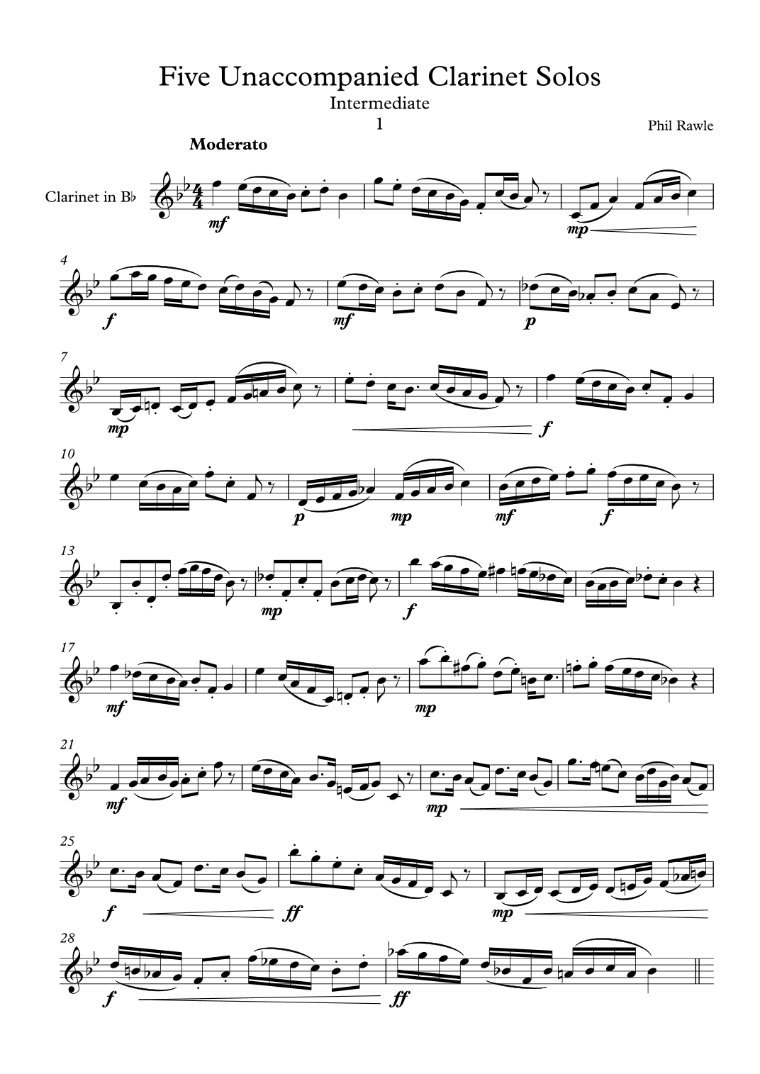 Five Unaccompanied Clarinet Solos  - Intermediate