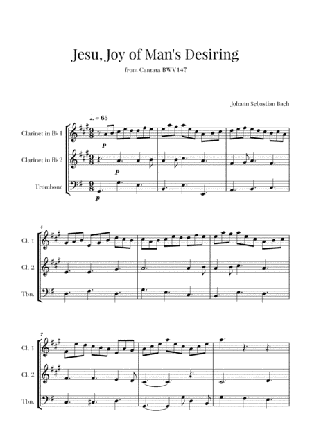 Bach - Jesu, Joy of Man's Desiring for 2 Clarinets and Trombone (arr. Cadenza Editions)