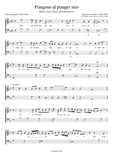 Sigismondo d'India: Piangono al pianger mio (arr. Early Music Scores)