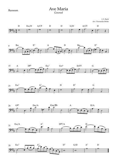 Ave Maria (Gounod) for Bassoon Solo with Chords (D Major) (arr. Fernando Britto)