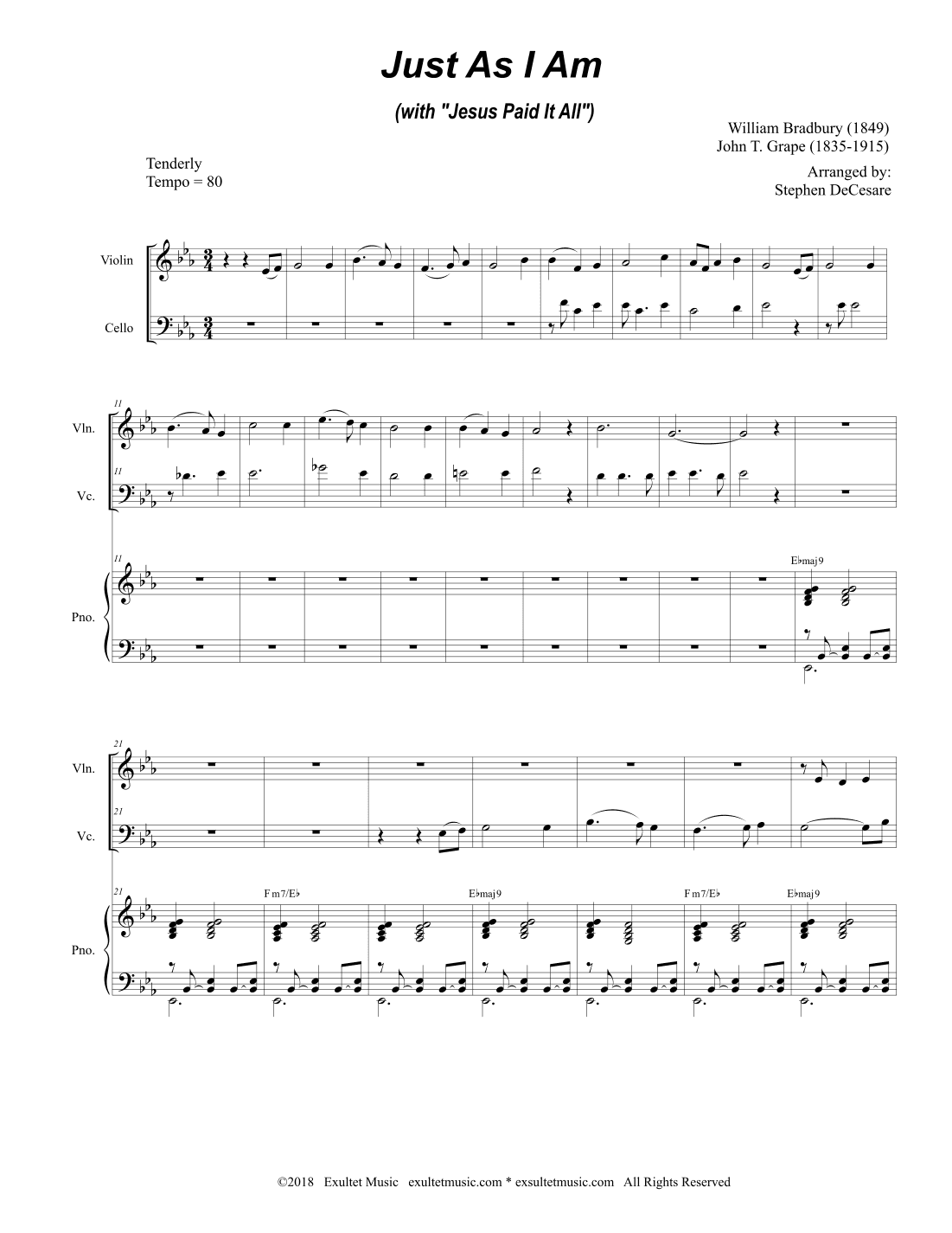Just As I Am (with "Jesus Paid It All") (Duet for Violin and Cello) (arr. Stephen DeCesare)