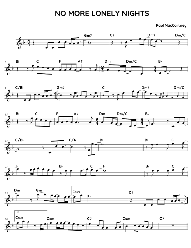 No More Lonely Nights (arr. Fake book Guy)