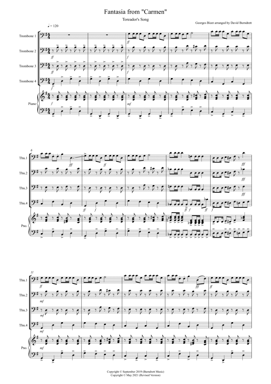 Toreador's Song (fantasia from Carmen) for Trombone Quartet (arr. David Burndrett)