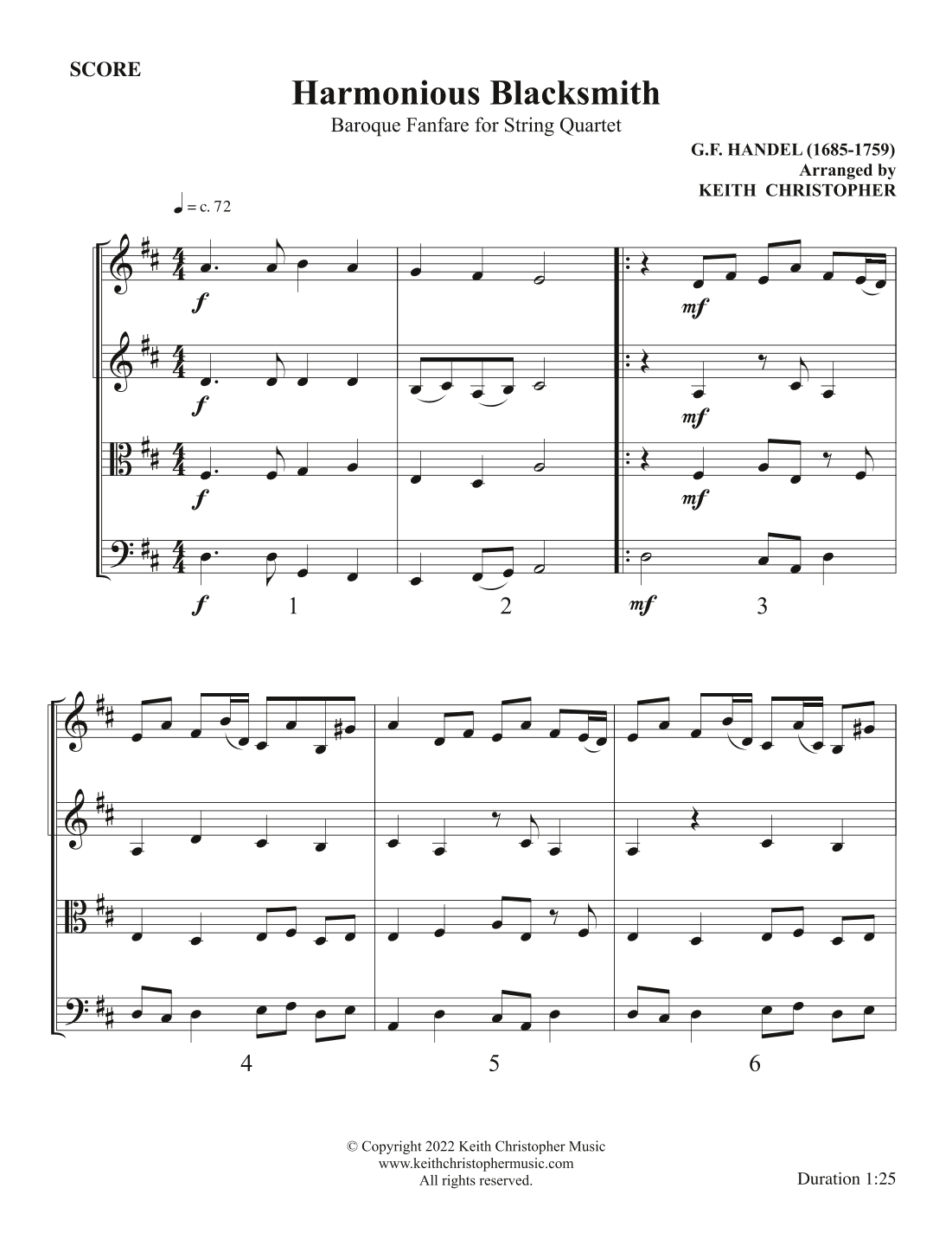 Harmonious Blacksmith (A Baroque Fanfare for String Quartet) (arr. Keith Christopher)