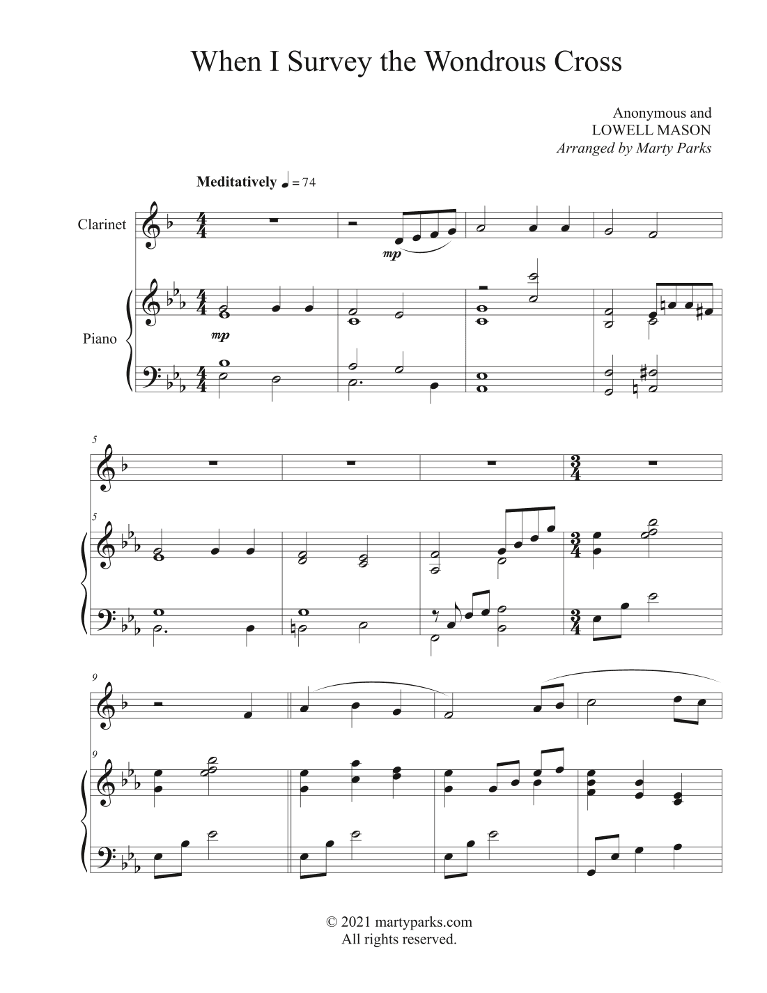 When I Survey the Wondrous Cross (Clarinet-Piano) (arr. Marty Parks)