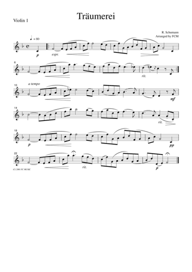 Schumann  Traumerei (Dreaming), for string quartet, CS501 (arr. FCMUSIC)