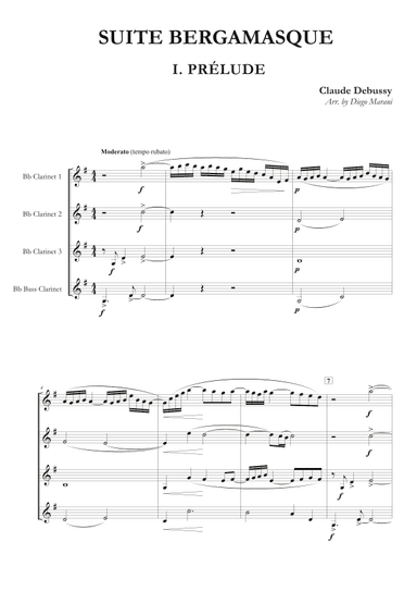 Prelude from "Suite Bergamasque" for Clarinet Quartet (arr. Diego Marani)