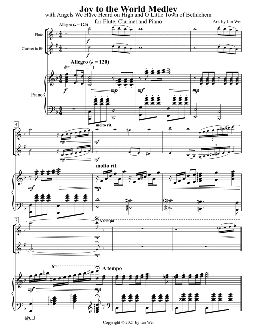 Joy to the World Medley for Flute, Clarinet and Piano (arr. Ian Wei)