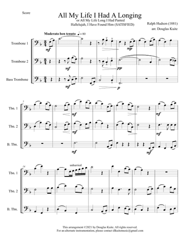 "All My Life" (SATISFIED) for trombone trio (arr. Douglas Kuite)
