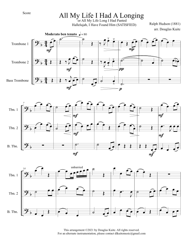 "All My Life" (SATISFIED) for trombone trio (arr. Douglas Kuite)