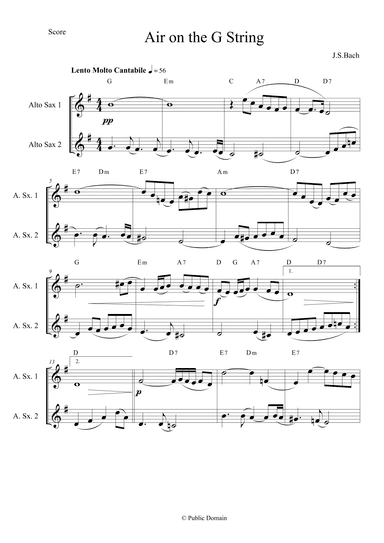 Air on the G String by J.S.Bach for Alto Saxophone Duet (arr. The Sheet Music Library)