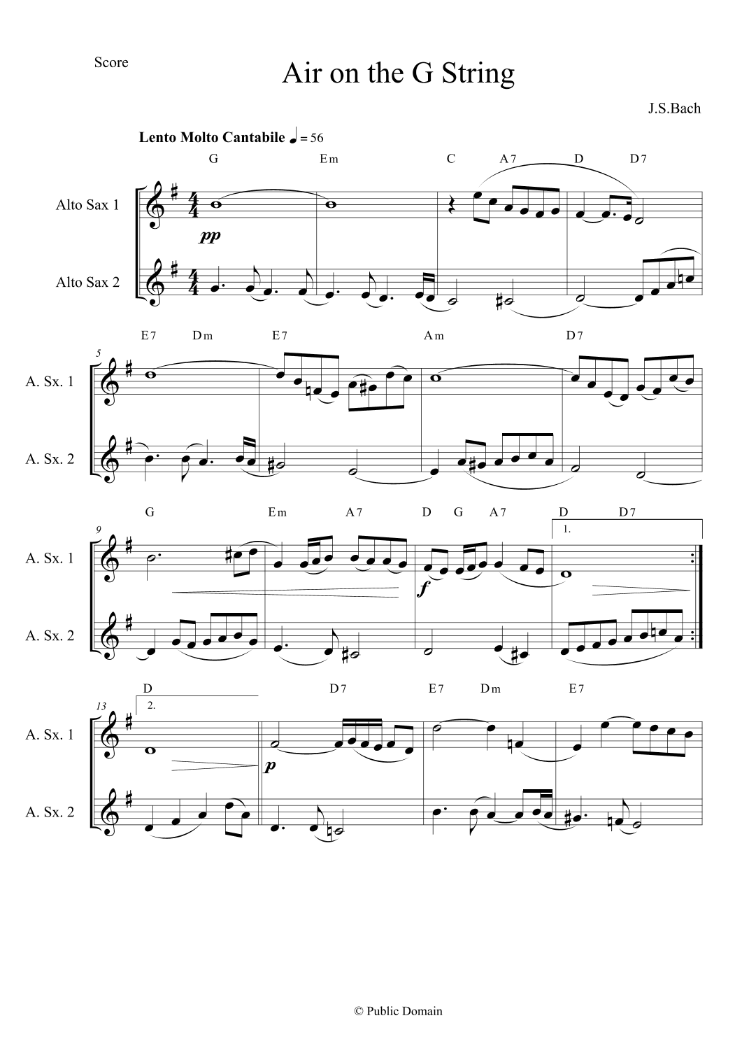 Air on the G String by J.S.Bach for Alto Saxophone Duet (arr. The Sheet Music Library)
