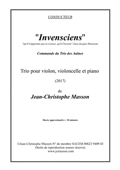 Invensciens --- Trio for Piano, Violin and Cello --- Score and Parts --- Command of Trio des Aulnes