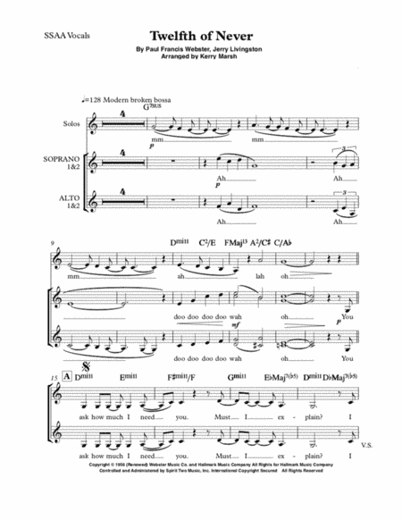 The Twelfth Of Never (arr. Kerry Marsh)