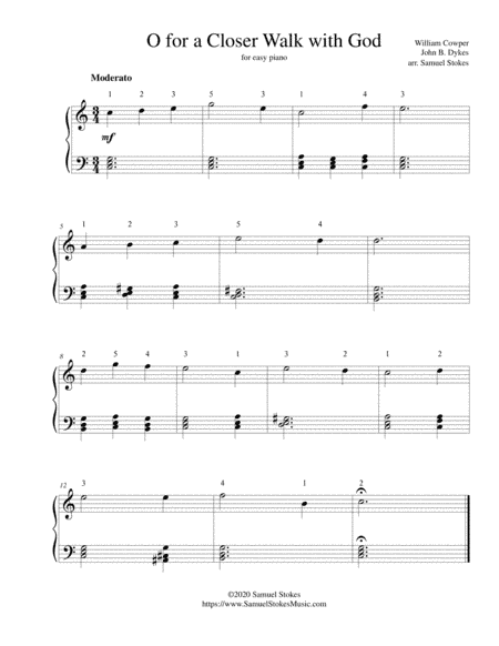 O For a Closer Walk with God - for easy piano (arr. Samuel Stokes)