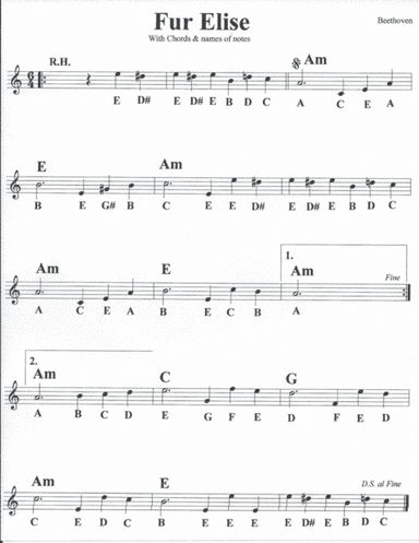 Fur Elise with Chords & names of notes (arr. Robert O'Connor)