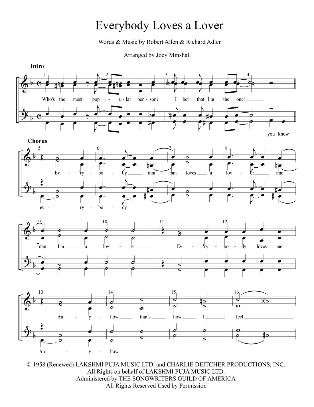 Everybody Loves A Lover (arr. Joey Minshall)