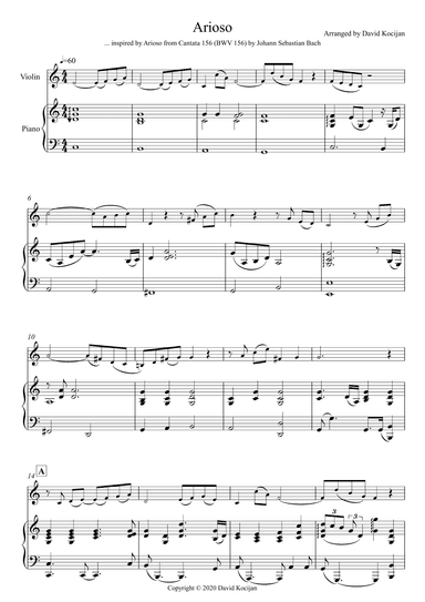 Arioso (violin & piano) - EASY (arr. David Kocijan)
