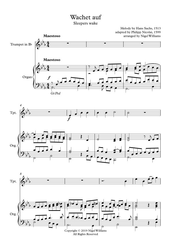 Wachet Auf, for Trumpet and Organ (arr. Nigel Williams)