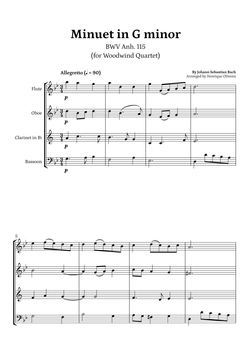 Minuet in G minor, BWV Anh. 115 (Woodwind Quartet) - J. S. Bach (arr. Henrique Oliveira)
