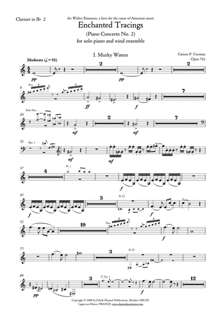 Carson Cooman Enchanted Tracings (Piano Concerto No. 2) (2008) for solo piano and wind ensemble, Bb