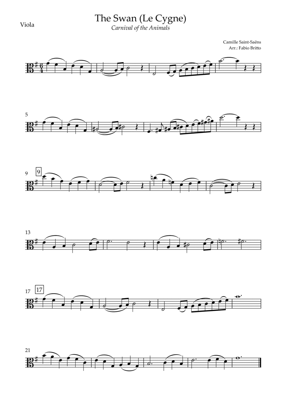 The Swan (Le Cygne) for Viola Solo (arr. Fabio Britto)