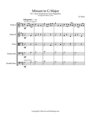 Minuet in G No. 1 by J.S. Bach from Notebook of Anna Magdalena (arr. Sherry Lewis)