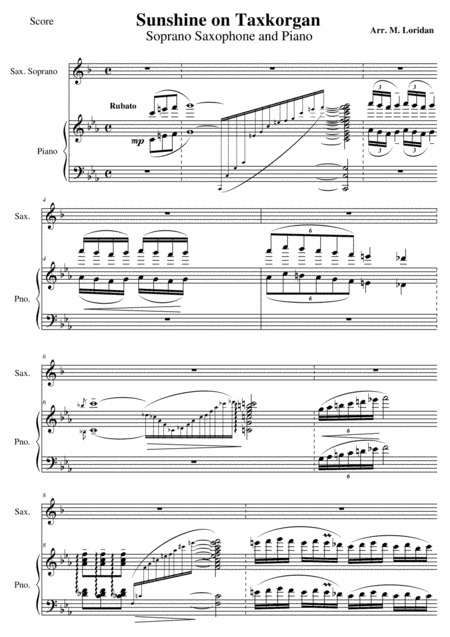 Sunshine on Taxkorgan - Sunshine on Tashkurgan, for saxophone and piano (Score + Solo part) (arr. Martin Loridan)