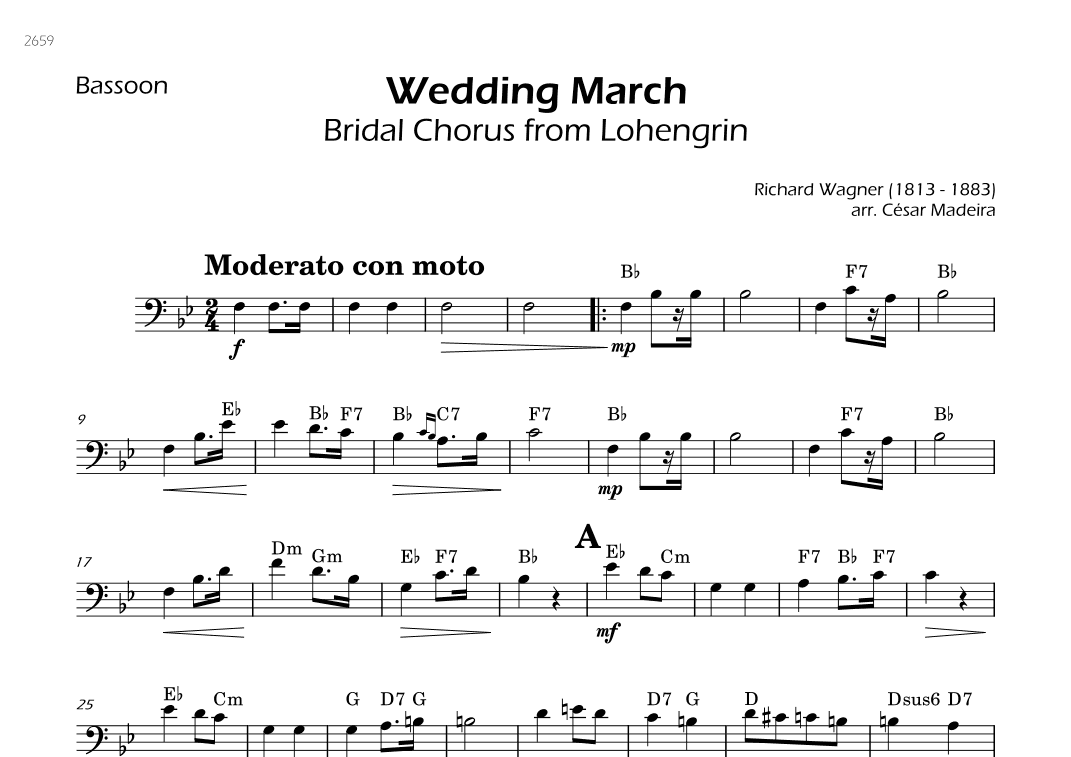 Wedding March (Bridal Chorus) - Bassoon Solo - W/Chords (arr. César Madeira)