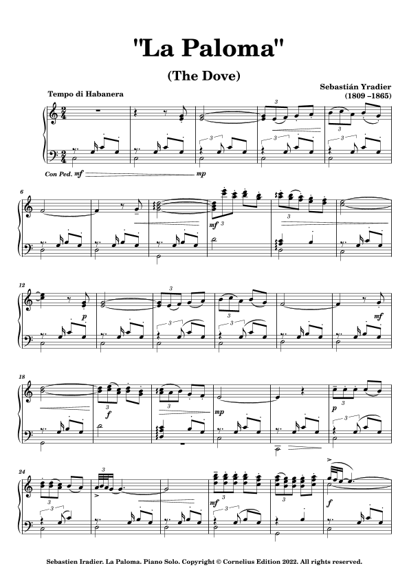 La Paloma Piano Solo (arr. Glenn Martin)