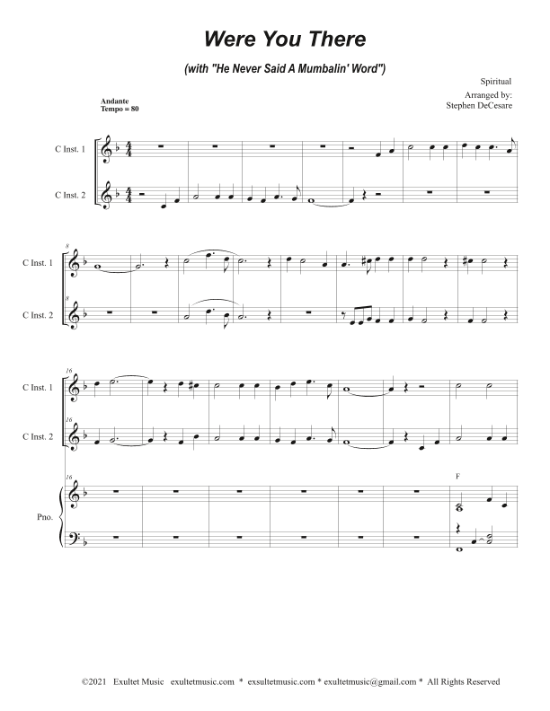 Were You There (with "He Never Said A Mumbalin' Word") (Duet for C-Instruments) (arr. Stephen DeCesare)