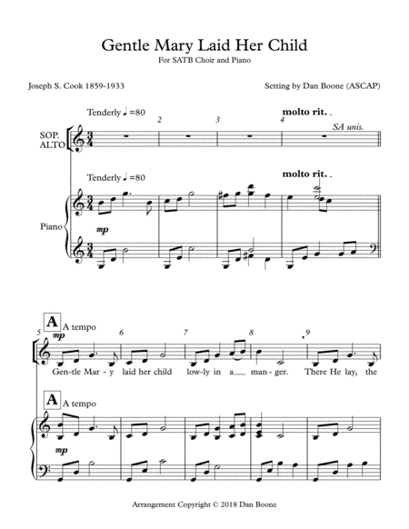 Gentle Mary Laid Her Child (SATB, Piano)) (arr. Dan Boone (ASCAP))