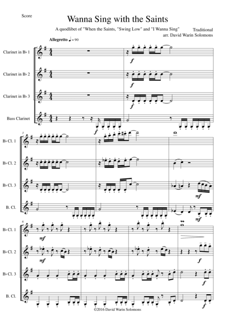 I wanna sing with the saints for clarinet quartet (arr. David Warin Solomons)