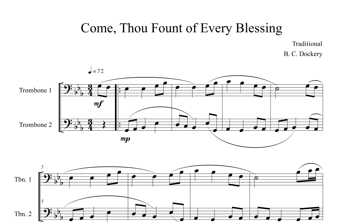 Come, Thou Fount of Every Blessing (Trombone Duet) (arr. B. C. Dockery)