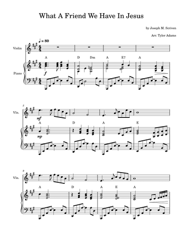 What A Friend We Have In Jesus (Violin Solo and Piano) (arr. Tyler Adams)