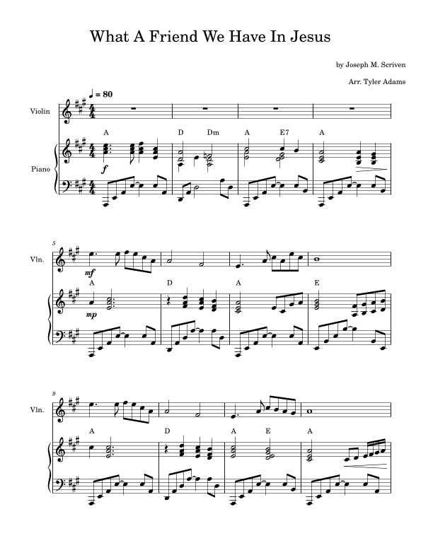 What A Friend We Have In Jesus (Violin Solo and Piano) (arr. Tyler Adams)