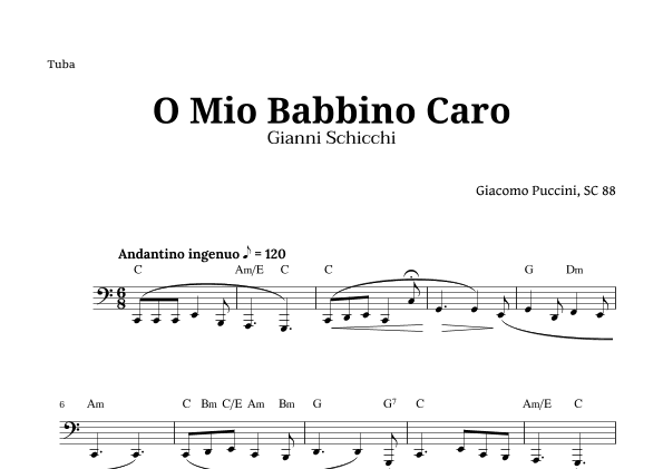 O Mio Babbino Caro by Puccini for Tuba and Chords (arr. Langanho)