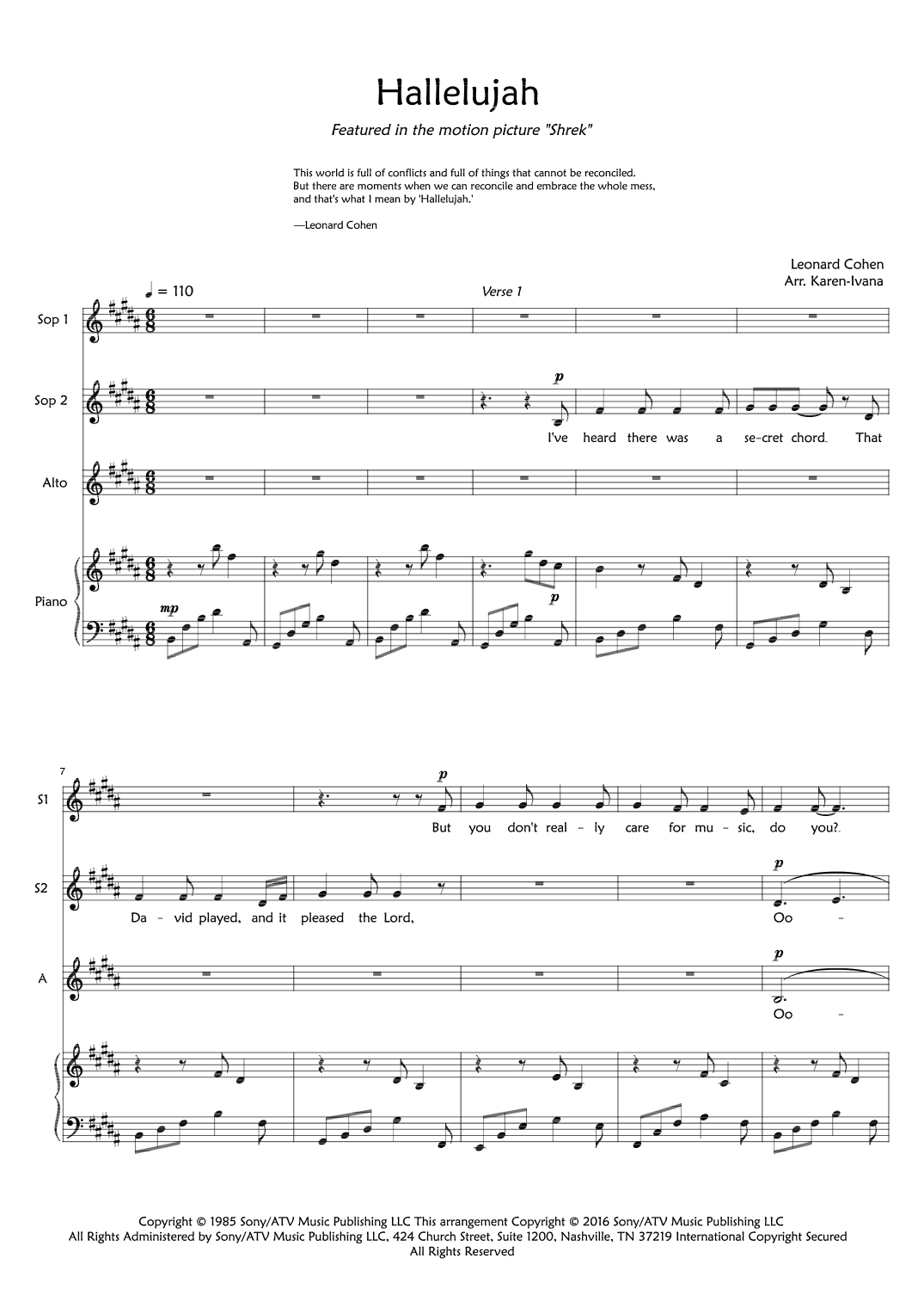 Hallelujah (arr. Karen Ivana)