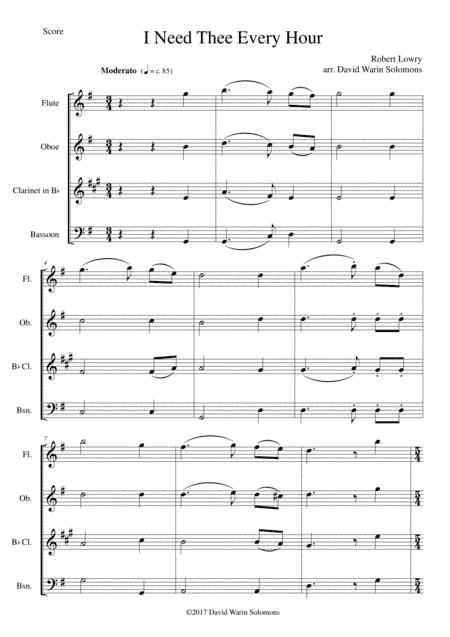 I Need Thee Every Hour for wind quartet (arr. David Warin Solomons)
