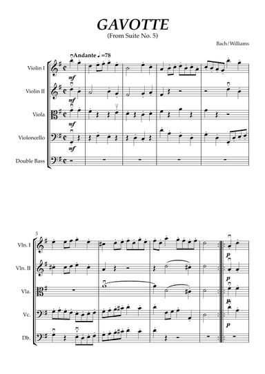 GAVOTTE FOR STRING ORCH. BY BACH ARR. GARTH M. WILLIAMS (arr. Garth Williams)