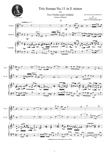 Albinoni - Trio Sonata No.11 in E minor Op.1 for Two Violins and Cembalo or Piano (arr. Santino Cara)
