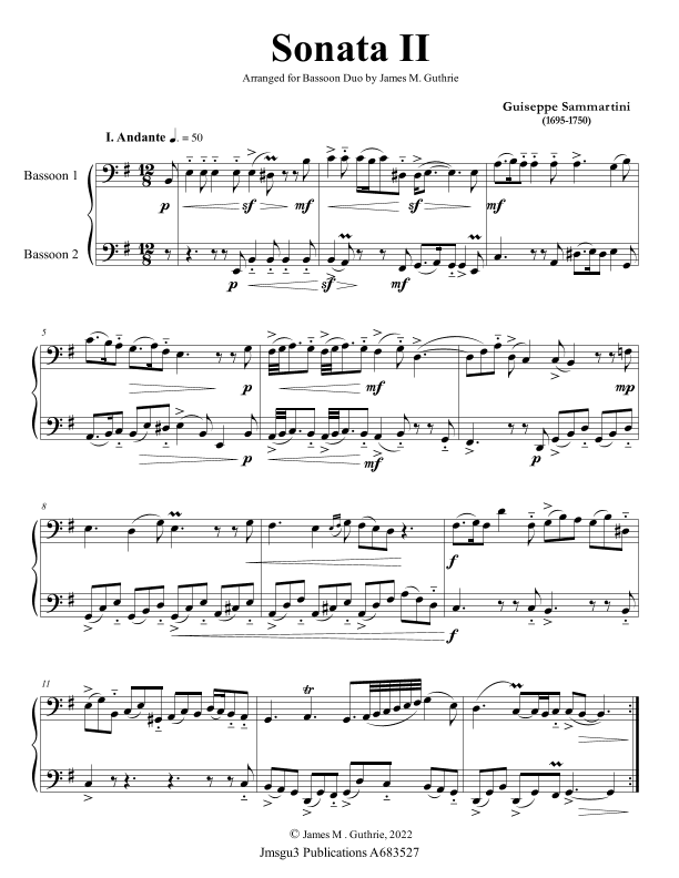 Sammartini: Sonata Op. 1 No. 2 for Bassoon Duo (arr. James M. Guthrie)