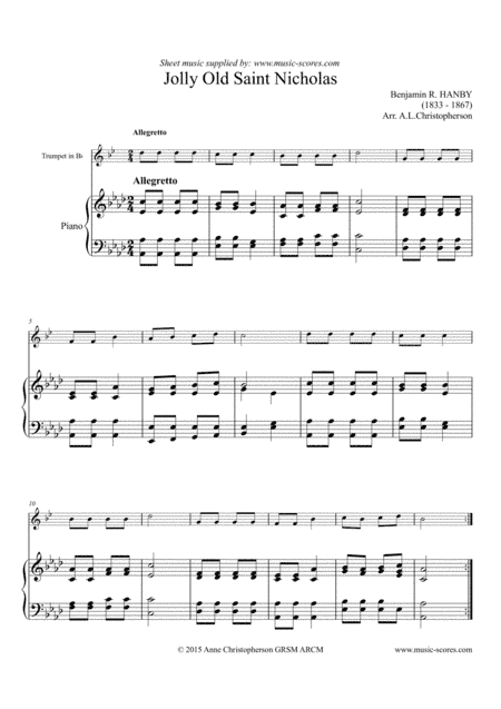 Jolly Old Saint Nicholas - Trumpet and Piano (arr. Anne L Christopherson GRSM ARCM)