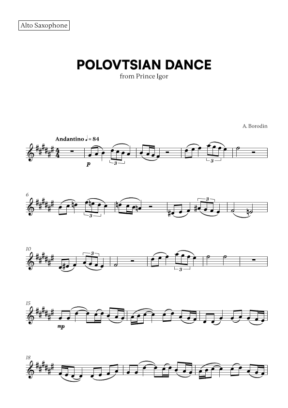 Polovtsian Dance (from Prince Igor) (for Alto Sax) (arr. Cadenza Editions)