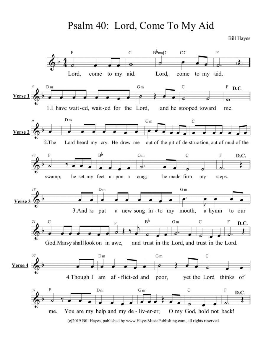 Psalm 40:  Lord, Come To My Aid - leadsheet